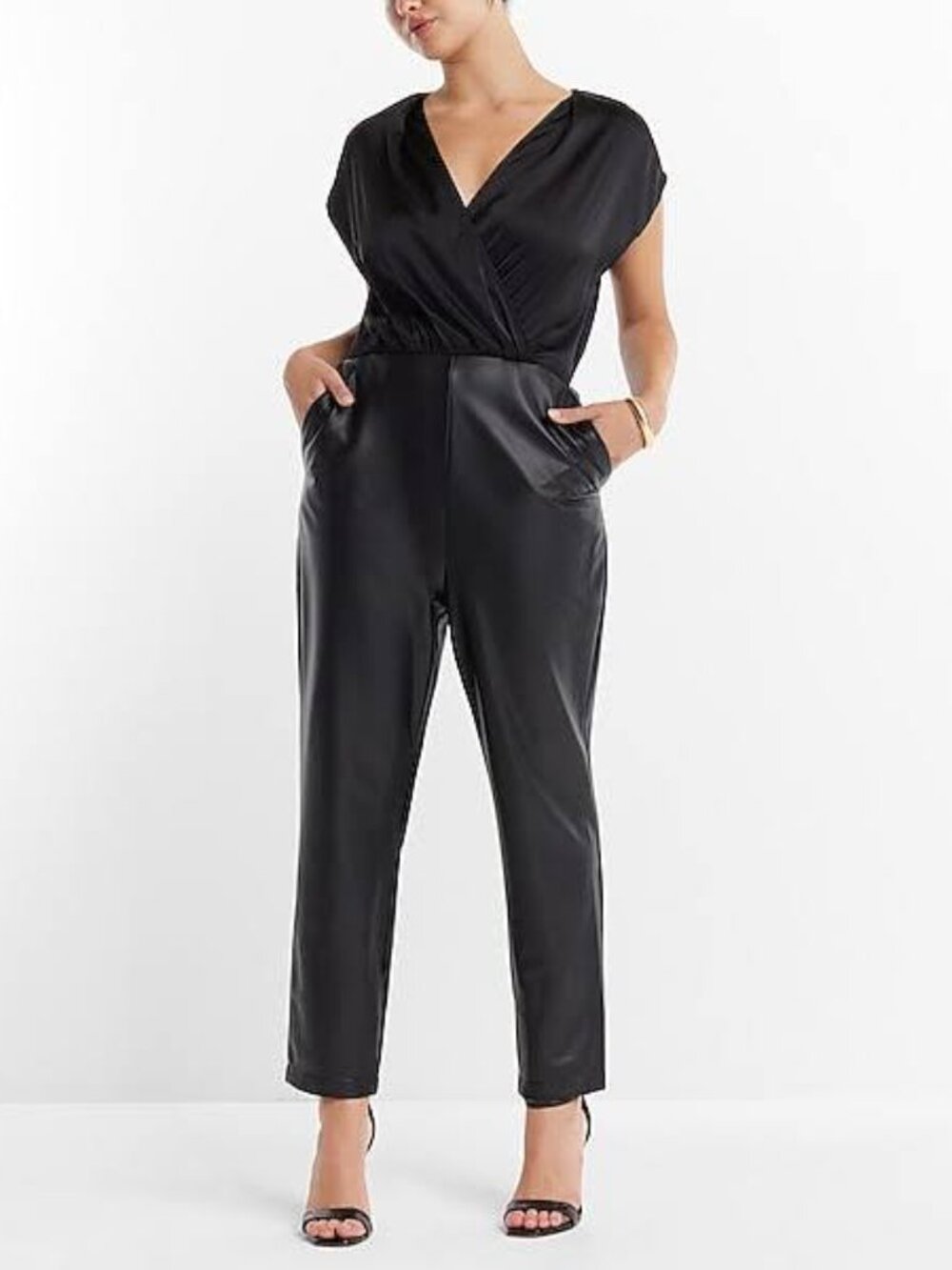 Cap Sleeve Faux Leather Jumpsuit